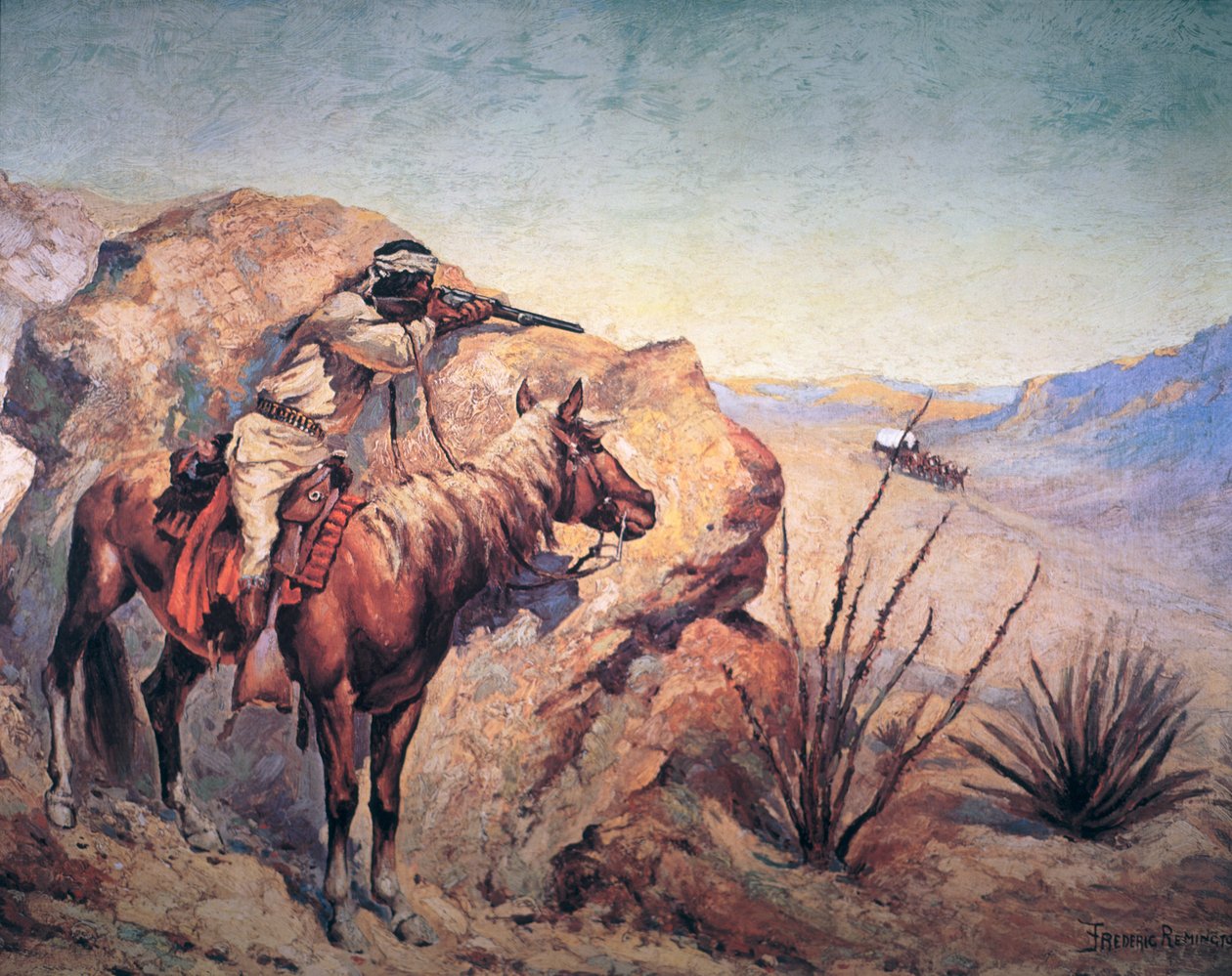 Apache Ambush (olej na płótnie) autorstwa Frederic Remington