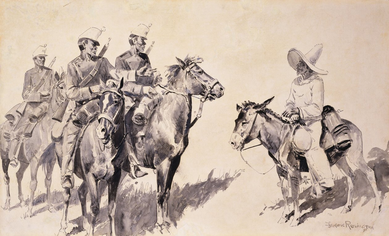 Meksykańscy żandarmi pytają o drogę, 1890 autorstwa Frederic Remington