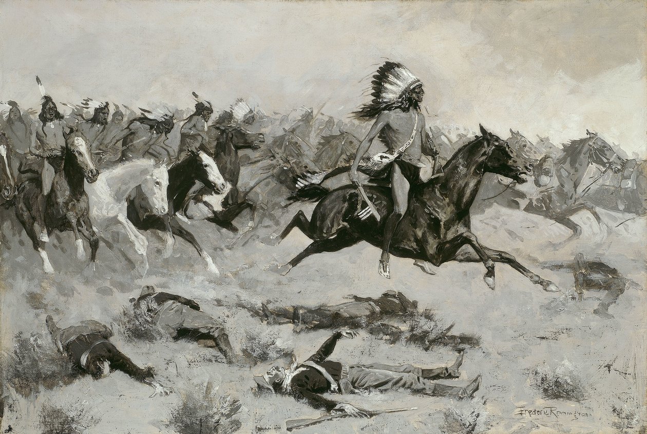 Pędzące czerwone loże przeszły przez linię autorstwa Frederic Remington
