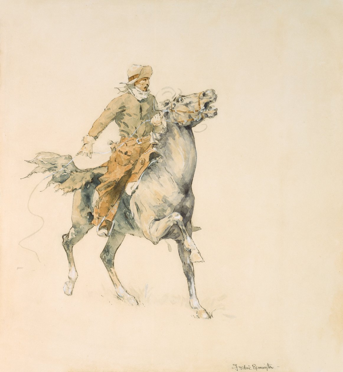 Kowboj, ok. 1897 (wc na papierze) autorstwa Frederic Remington