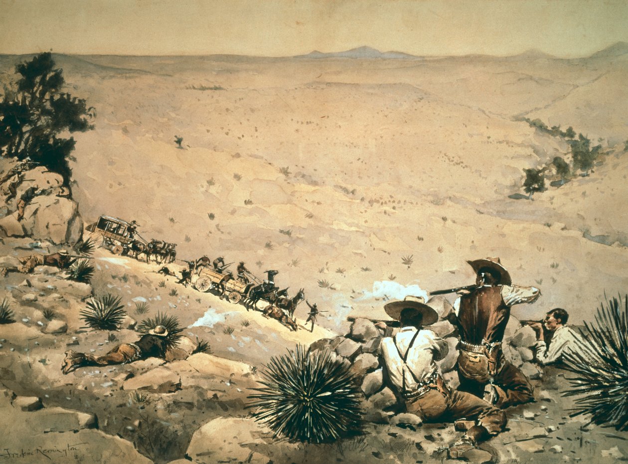 „Wstrzymaj”, ok. 1900 (olej na płótnie) autorstwa Frederic Remington