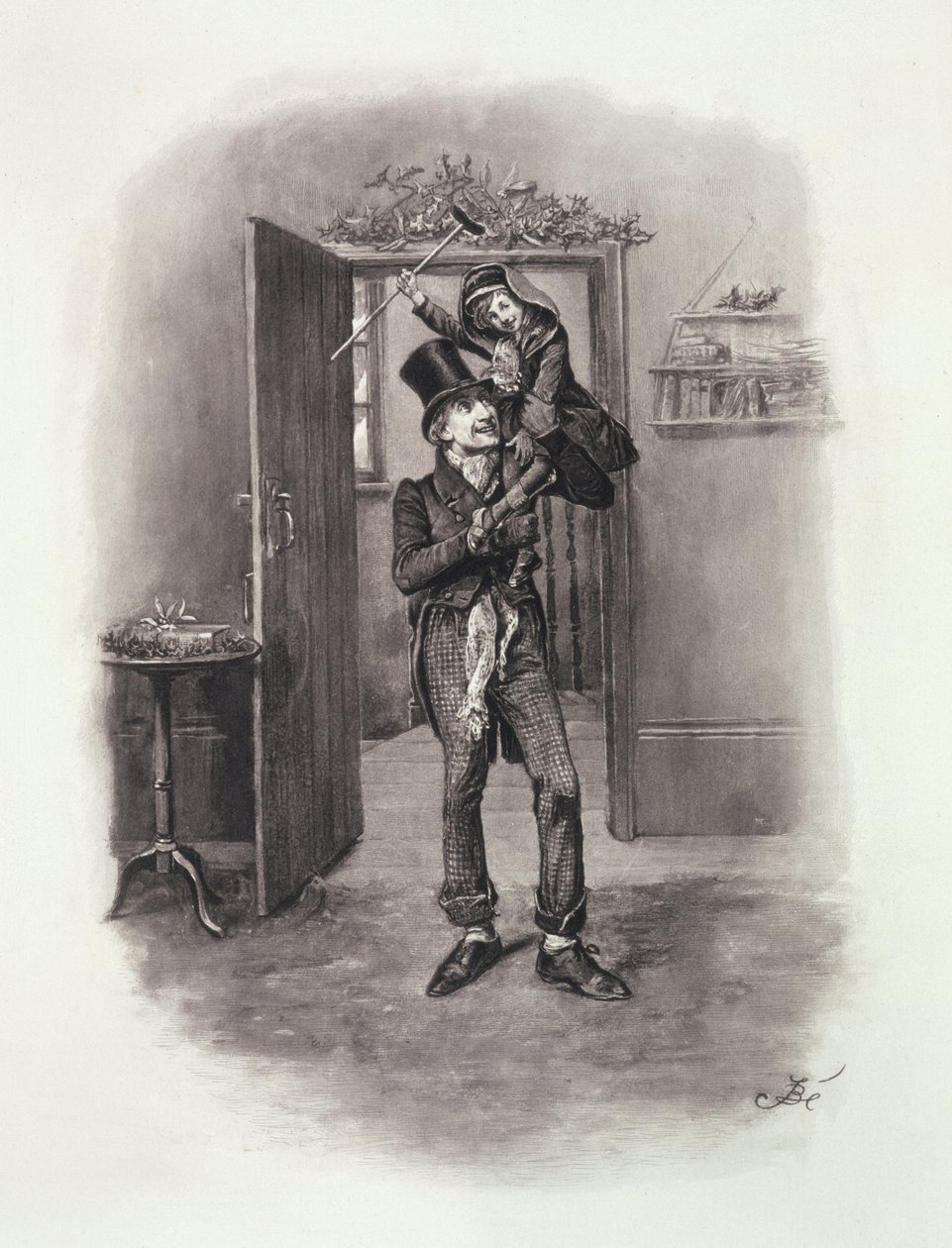 Bob Cratchit i Tiny Tim, z książki „Charles Dickens: A Gossip about his Life”, autorstwa Thomasa Archera, opublikowanej ok. 1894 r. autorstwa Frederick Barnard