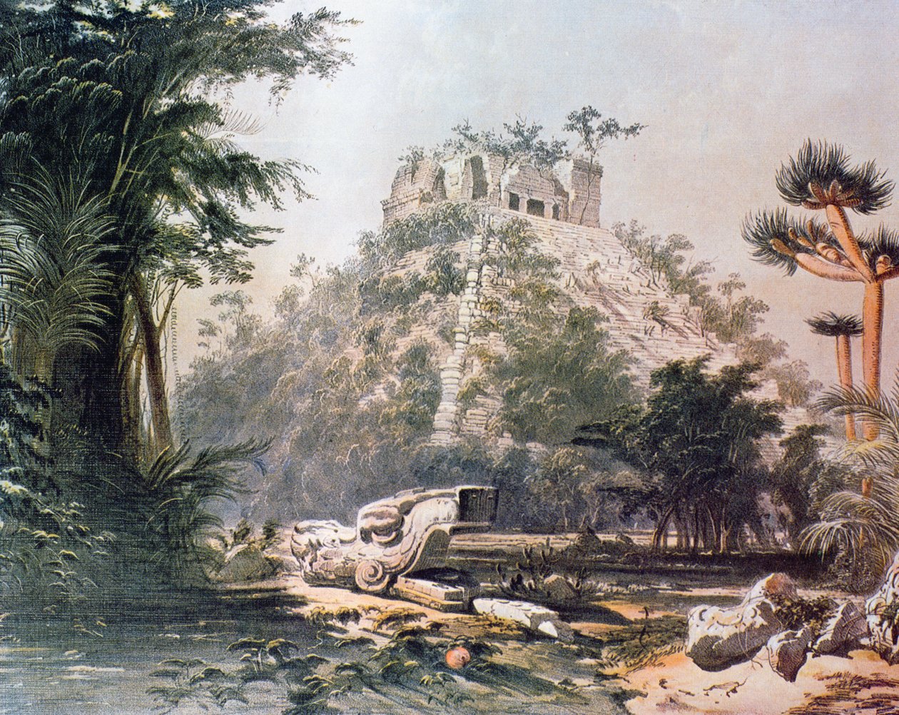 Widok El Castillo, 1844 (kolorowa lito) autorstwa Frederick Catherwood
