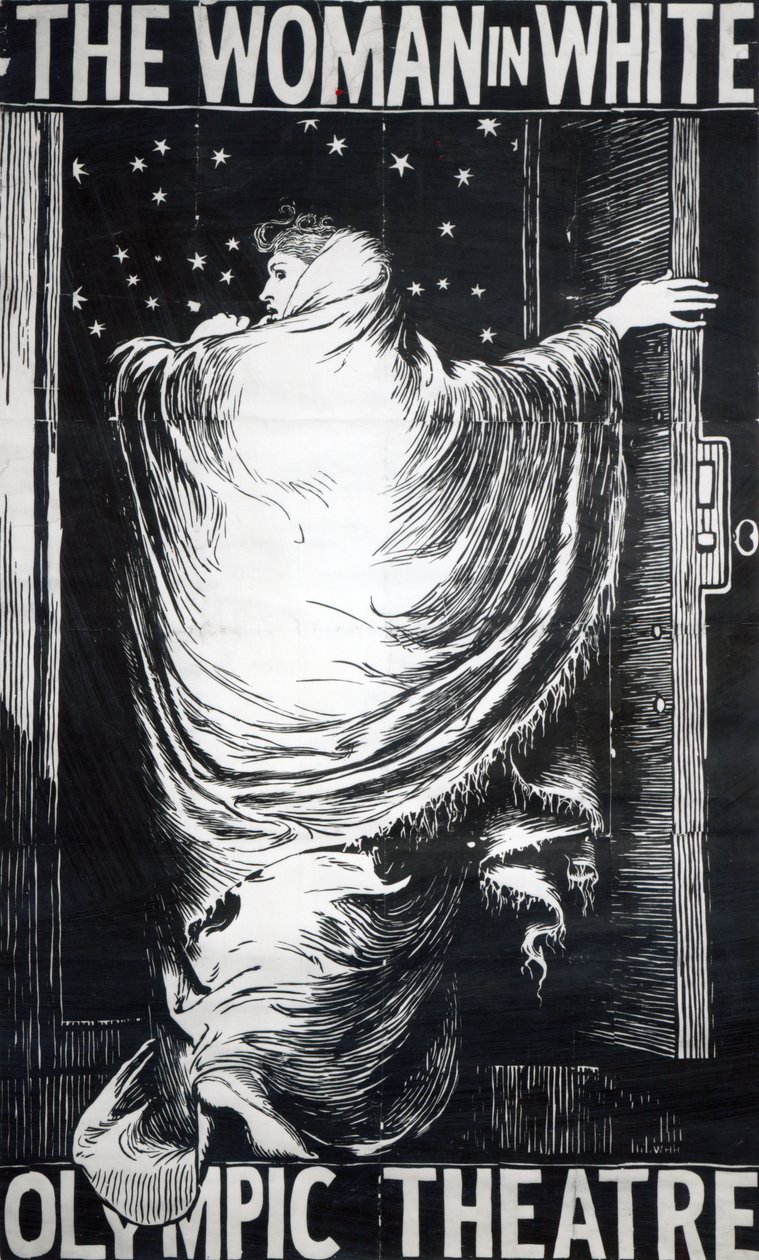 Plakat do wersji scenicznej „Kobiety w bieli” Wilkie Collins, wystawiony w 1871 r. autorstwa Frederick Walker