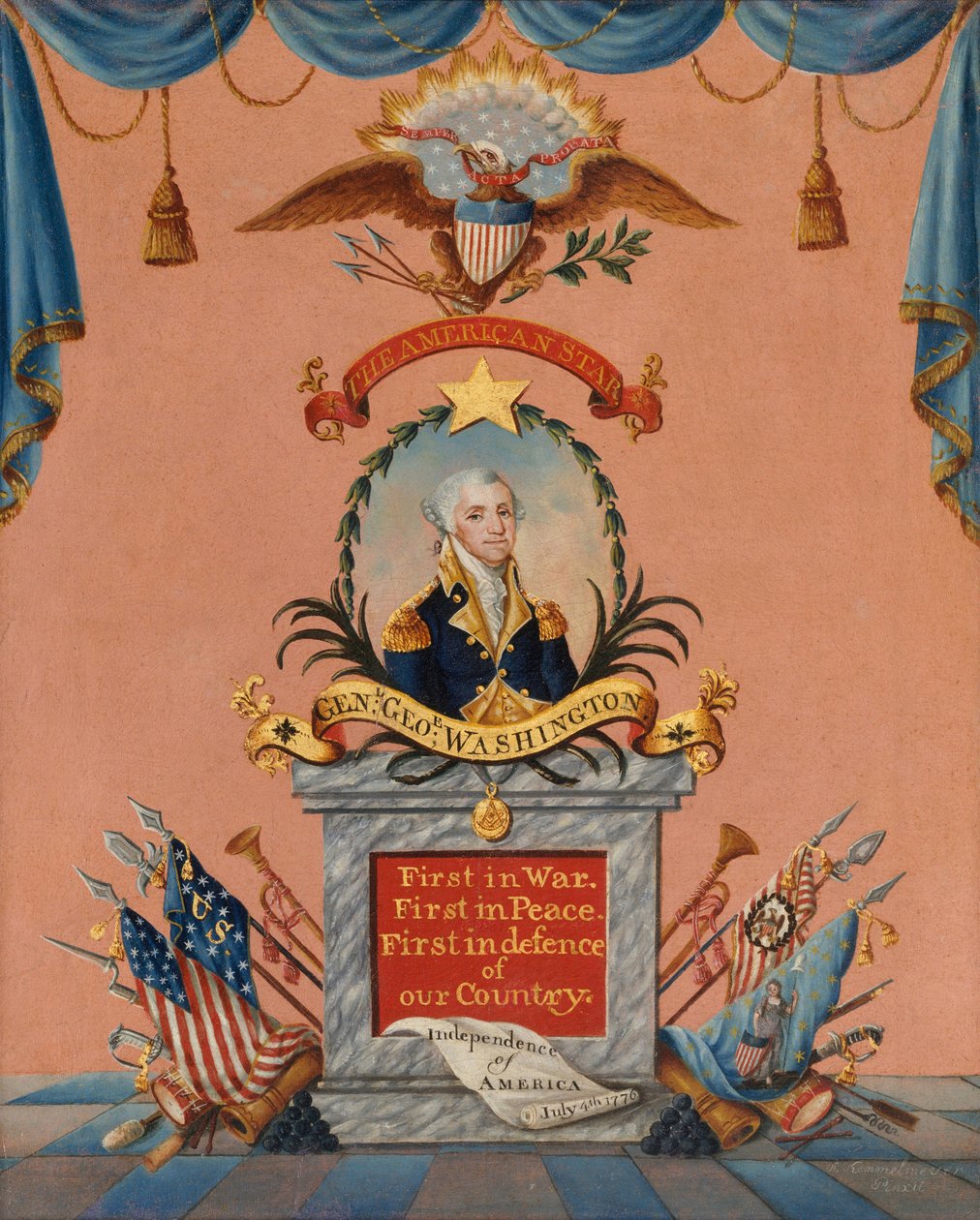 Gwiazda amerykańska (Jerzy Waszyngton), ok. 1803 (olej i złote liście na papierze) autorstwa Frederick Kemmelmeyer