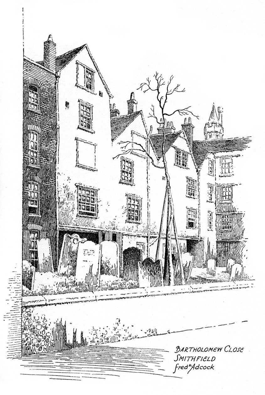 Bartholomew Close, Smithfield, Londyn, 1912. autorstwa Frederick Adcock