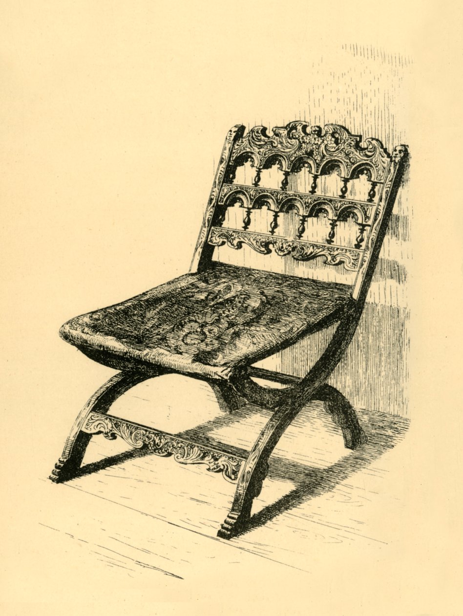 Krzesło składane, drewno orzechowe, XVI-XVII w., 1881 r. autorstwa Frederick Albert Slocombe