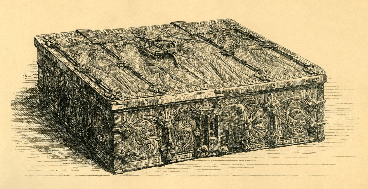 Szkatułka z drewna i skóry, 1350-1370, 1881. autorstwa Frederick Albert Slocombe