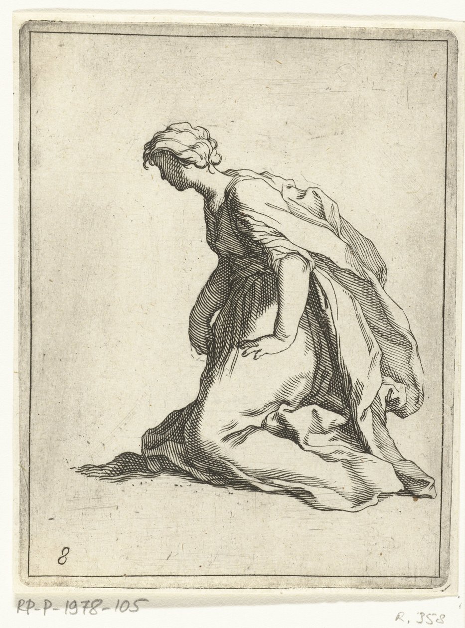 Klęcząca młoda kobieta 15 małych figurek (tytuł serii) autorstwa Frederick Bloemaert
