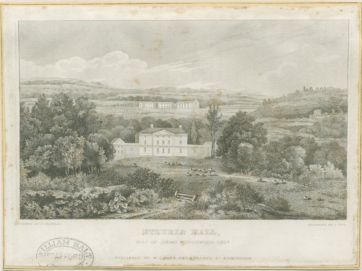 Etruria Hall: grawerowanie, bd [ok. 1830] (druk) autorstwa Frederick Calvert
