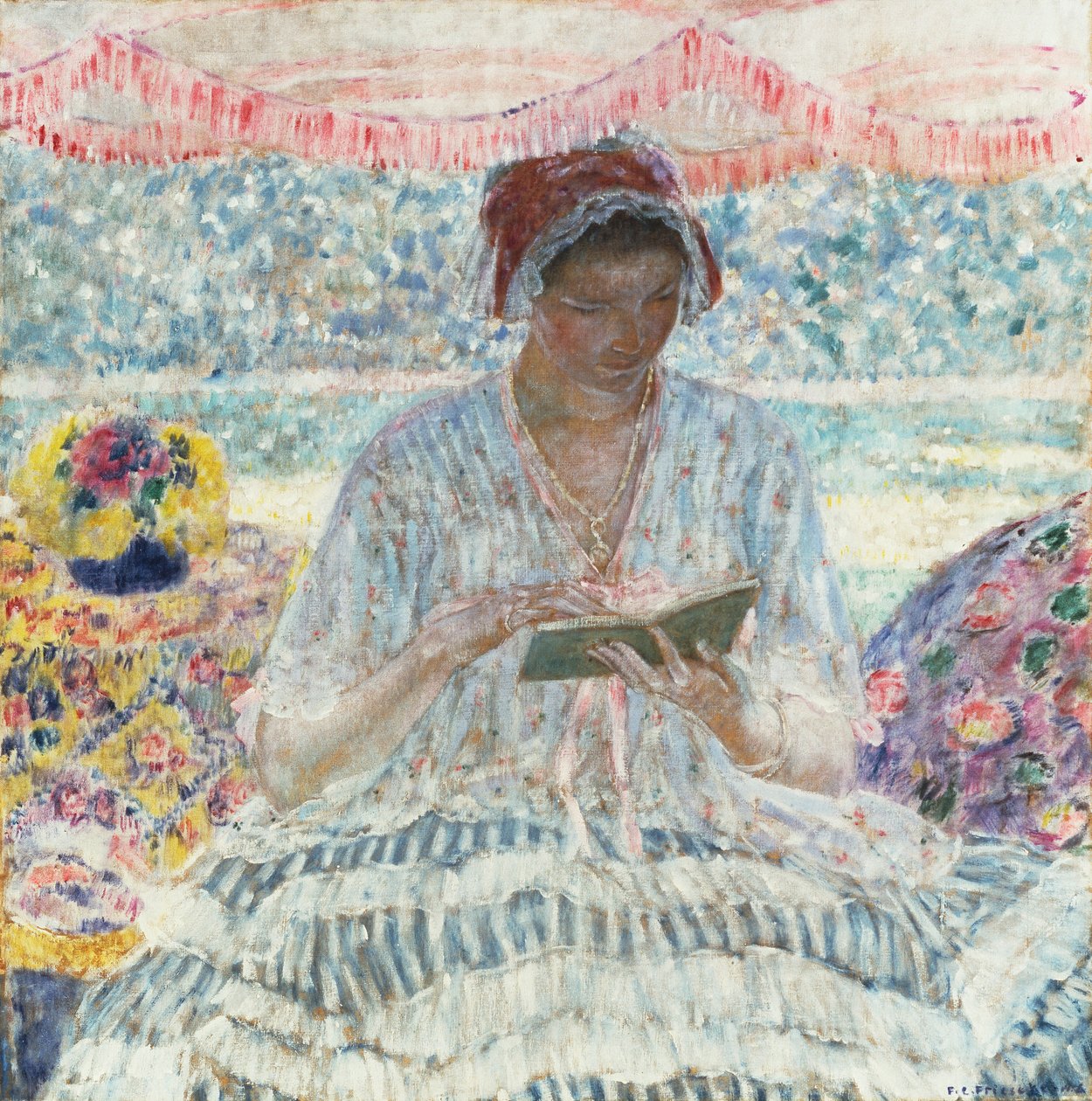Letnie czytanie (pod markizą) autorstwa Frederick Carl Frieseke