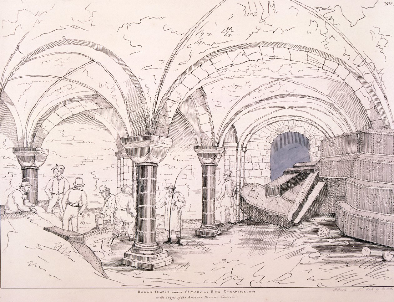 Krypta St Mary-le-Bow, ok. 1819 autorstwa Frederick Nash