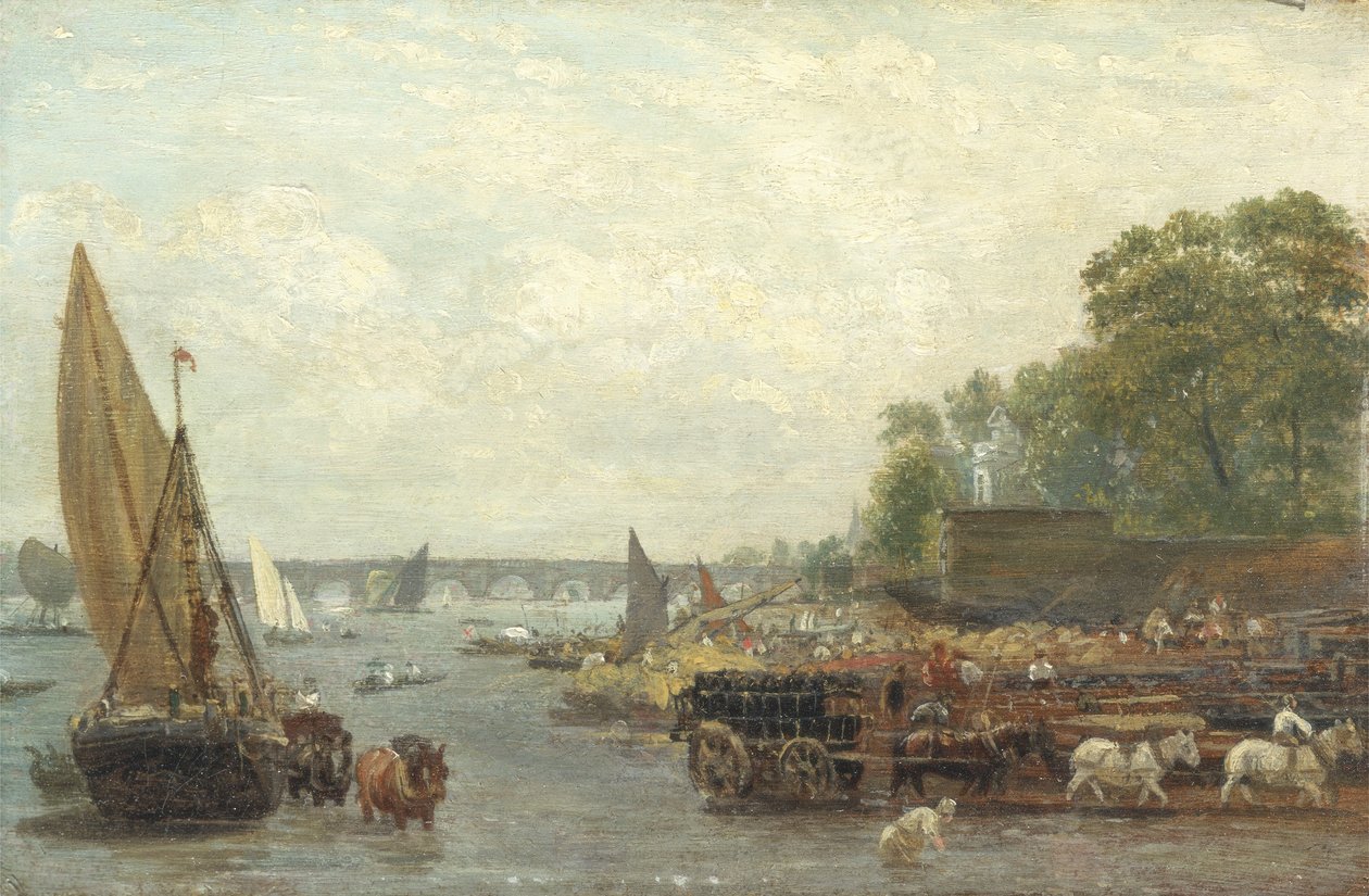 Westminster Bridge, ok. 1820-30 (olej na panelu) autorstwa Frederick Nash