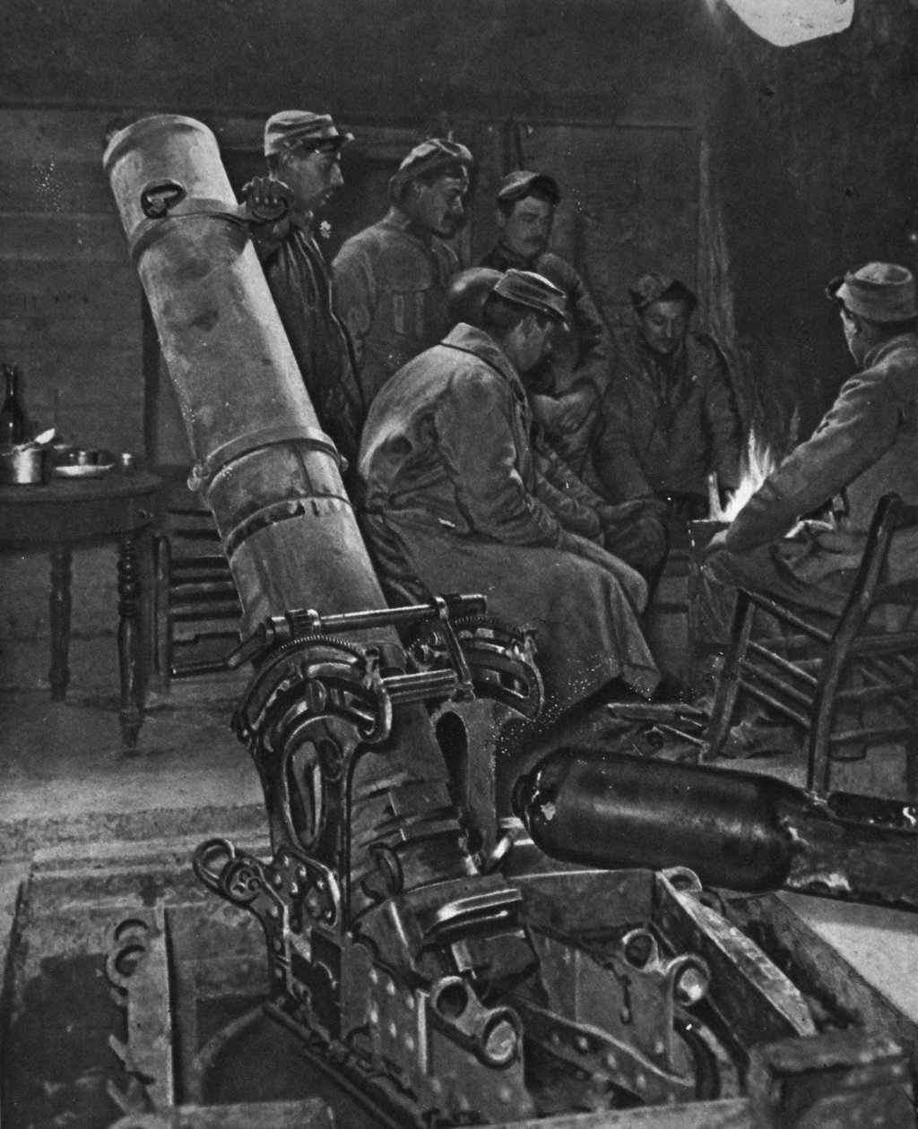 Francuski murarz okopowy w swojej zimowej jamie, ilustracja z The Illustrated War News, 7 marca 1917 r. autorstwa French Photographer