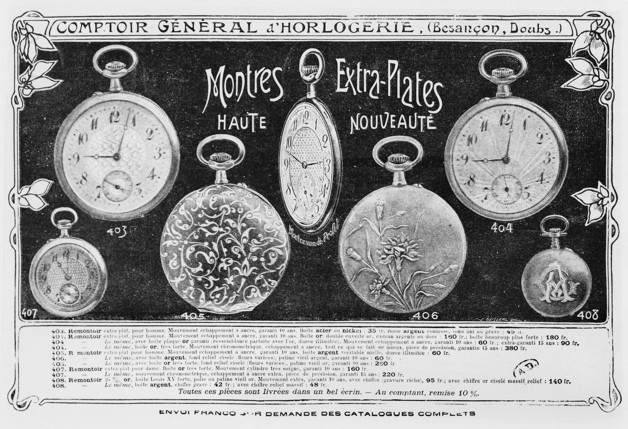 Reklama zegarków kieszonkowych, Comptoir General dhorlogerie, ok. 1900 autorstwa French Photographer