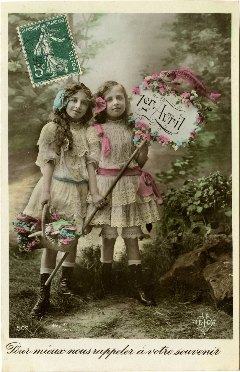 Pozdrowienia, Prima Aprilis, 1906 (kolorowe zdjęcie) autorstwa French Photographer