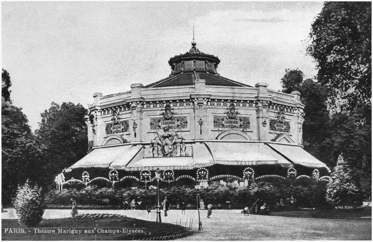 Pocztówka przedstawiająca Teatr Marigny, Pola Elizejskie, Paryż, przed 1914 r. autorstwa French Photographer