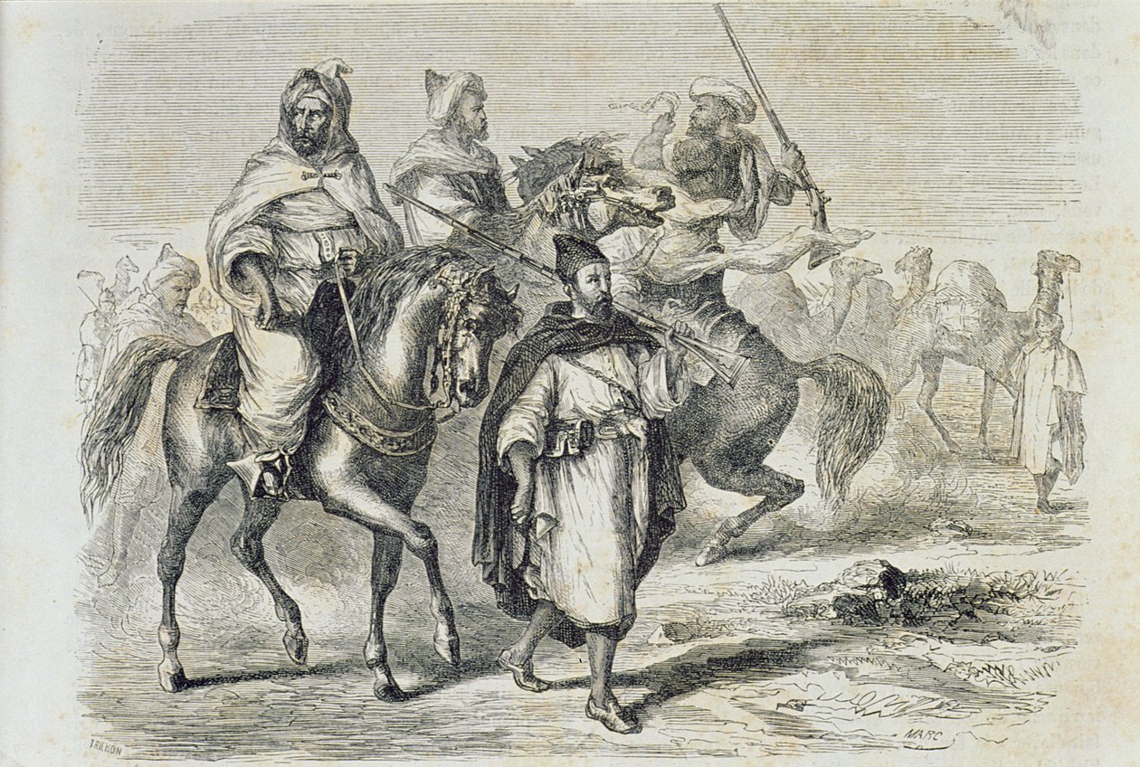 Marokańska karawana w latach 60. XIX wieku, rytowana przez Auguste Trichona (ur. 1814) autorstwa French School
