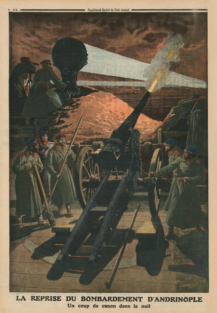 Znowu bombardowanie Andrynopola, ilustracja na tylnej okładce z „Le Petit Journal”, dodatek illustre, 23 lutego 1913 autorstwa French School