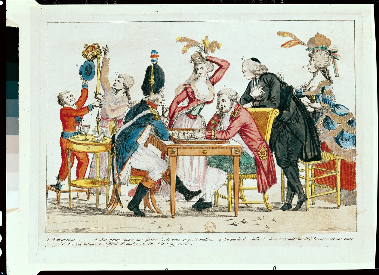 Karykatura Ludwika XVI (1754-93) grającego w szachy z żołnierzem Gwardii Narodowej autorstwa French School
