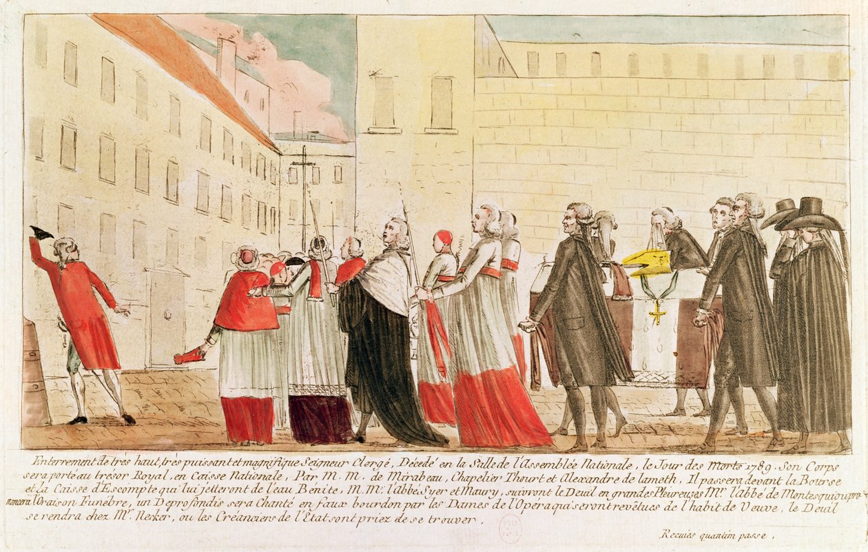 Karykatura pochówku duchowieństwa po upaństwowieniu majątku kościelnego, 1789 (pióro i atrament i wc na papierze) autorstwa French School