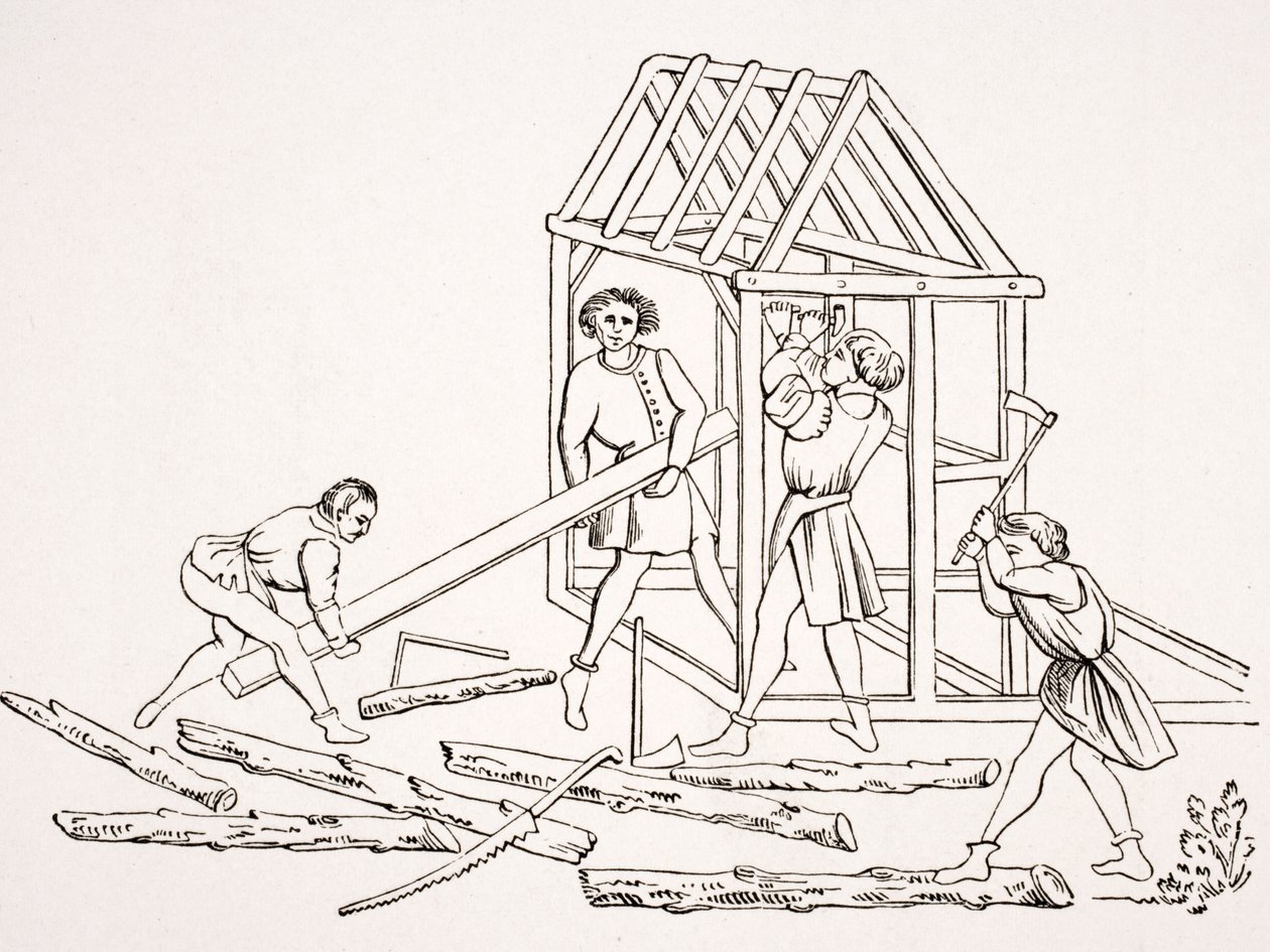 Stolarze, według miniatury z XV-wiecznego rękopisu „Chroniques de Jainaut”, z „Le Moyen Age et La Renaissance” Paula Lacroix (1806–84) opublikowanej w 1847 r. autorstwa French School