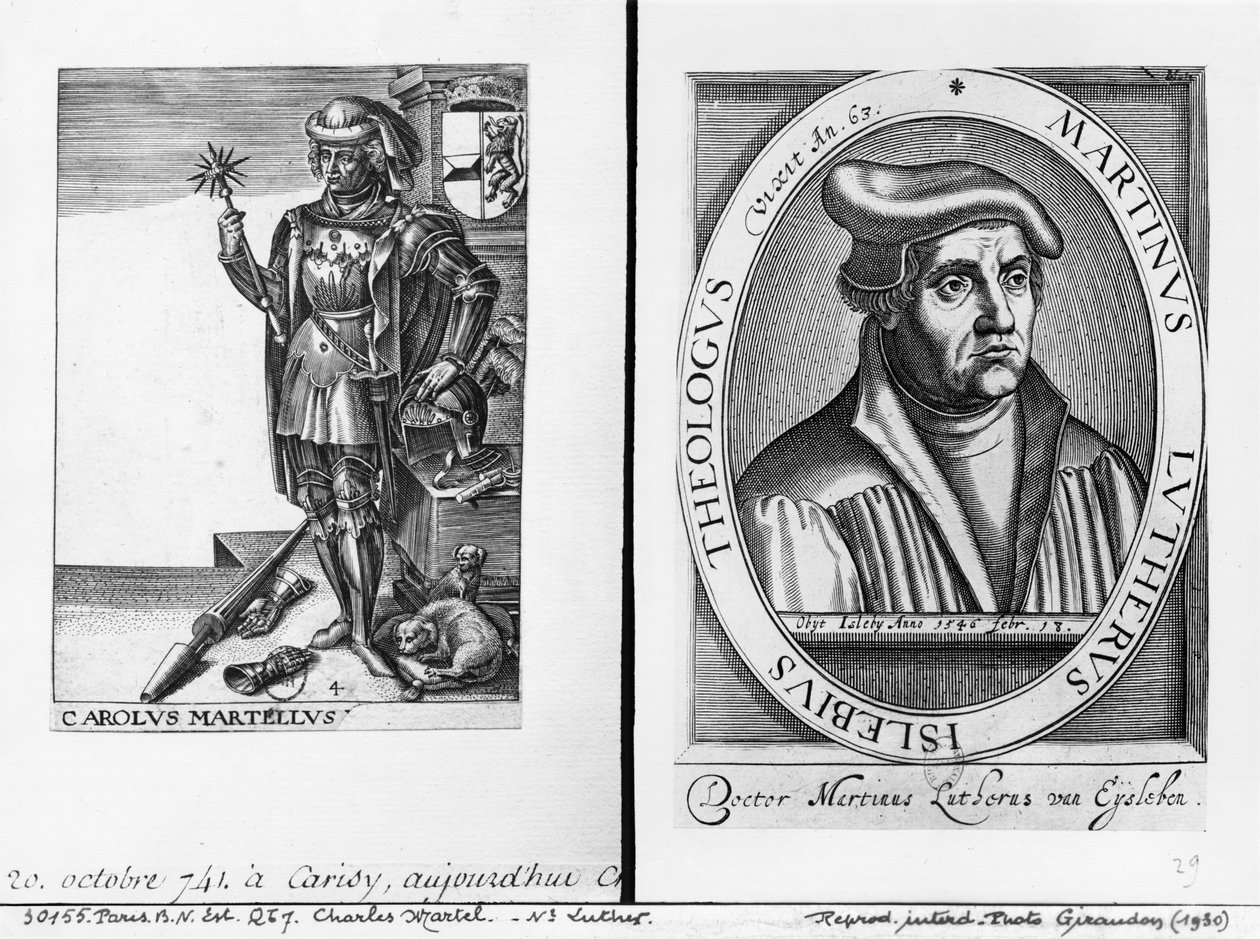 Karol Martel (688-741) i Marcin Luter (1483-1546) autorstwa French School