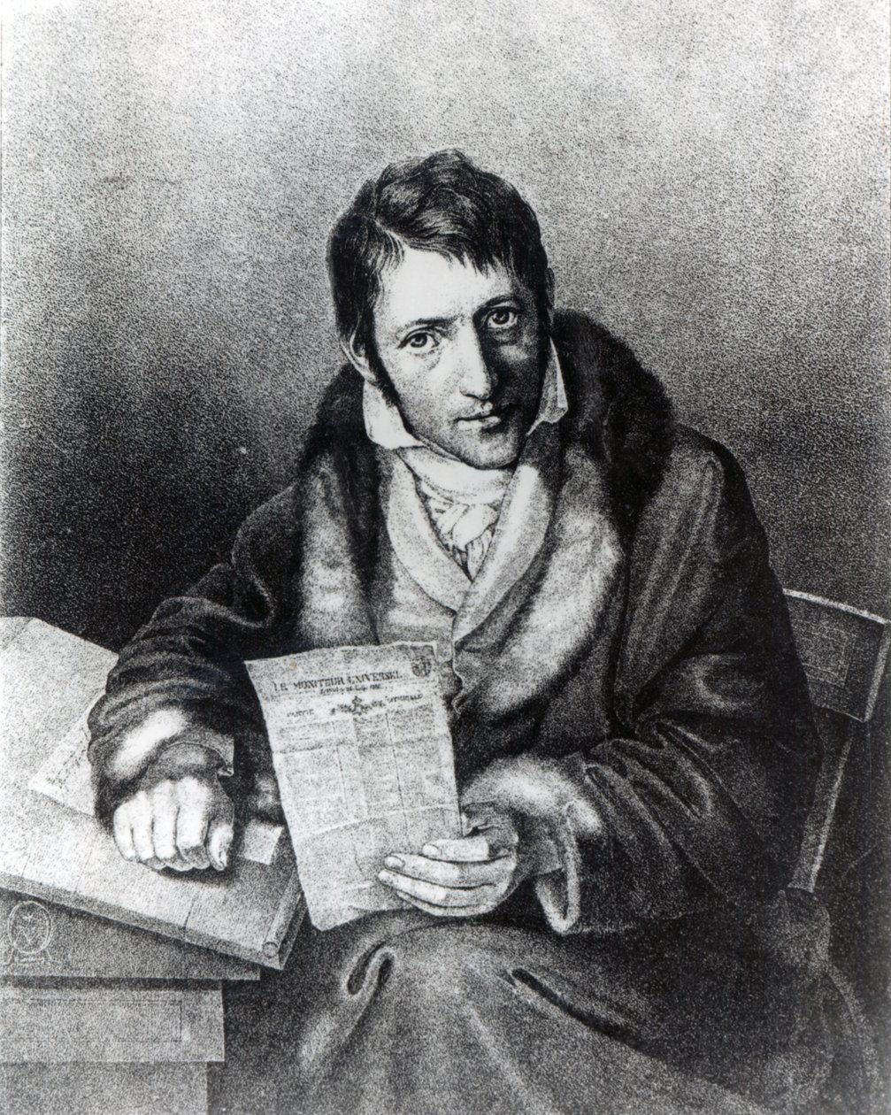 Charles-Joseph Panckoucke trzymający egzemplarz „Le Moniteur Universel” autorstwa French School