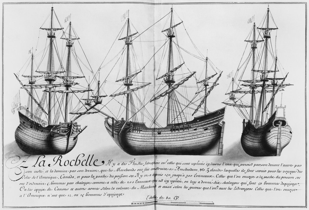 Holenderskie statki handlowe, La Rochelle, ilustracja z "Desseins des differentes manieres de vaisseaux...depuis Nantes jusqu