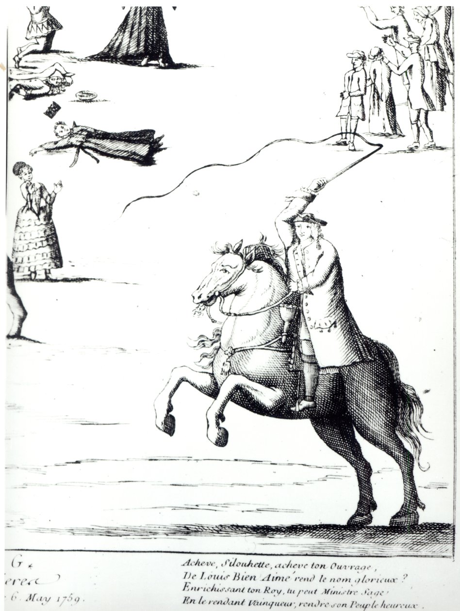 Etienne de Silhouette (1704-67) przeciwko generałowi rolników autorstwa French School