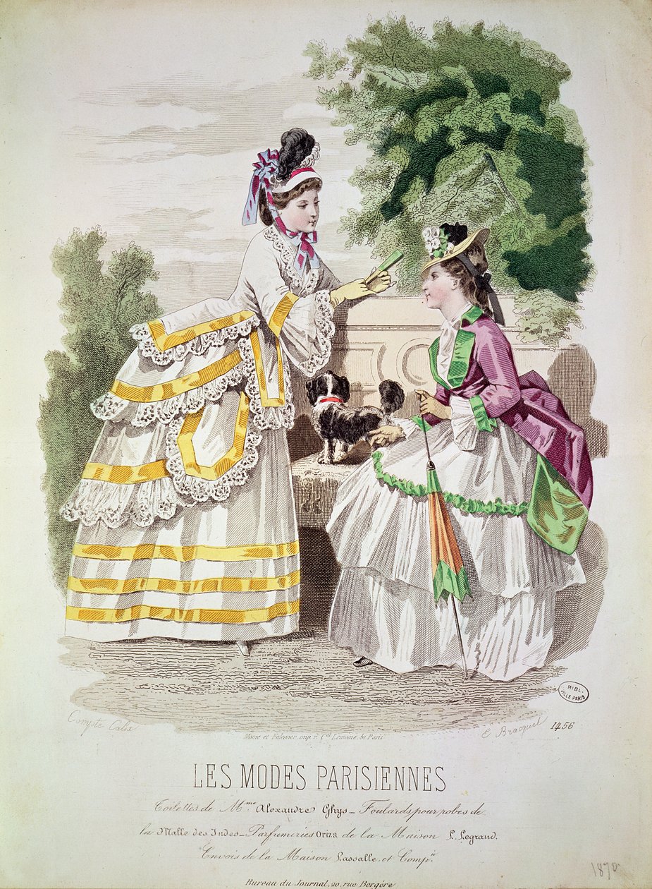 Moda kobieca, z „Les Modes Parisiennes” 1870 autorstwa French School
