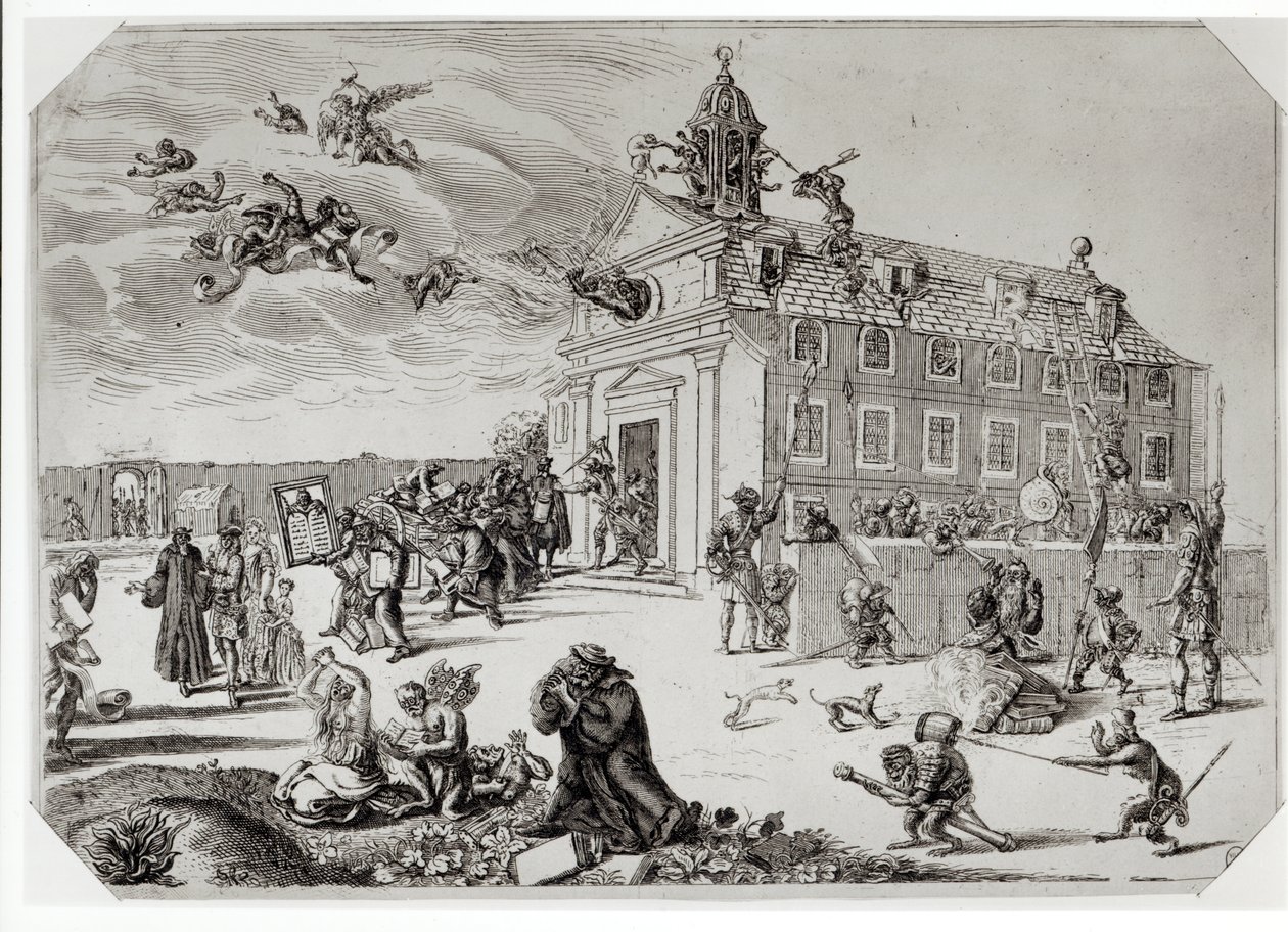 Pożar w świątyni w Charenton, ok. 1685 r. autorstwa French School