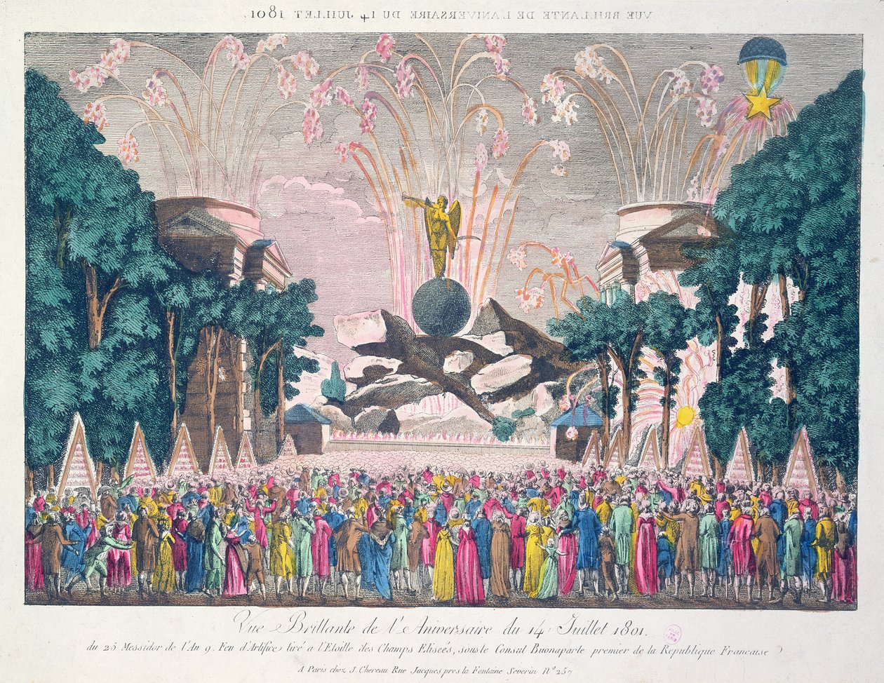 1801 оны 7-р сарын 14-ний ойг тэмдэглэхээр Парисын Элисей хотын Этойл дахь салют буудлаа autorstwa French School