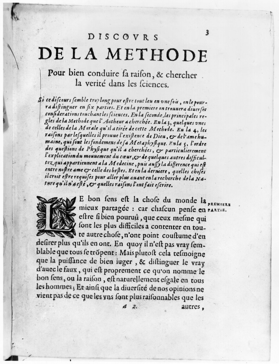 Pierwsza strona „Discours de la Methode” Rene Descartes (1596-1650) autorstwa French School