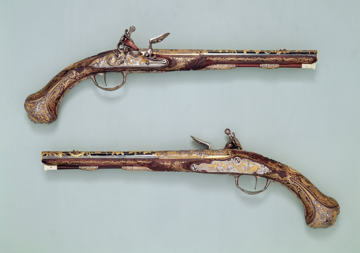 Pistolety skałkowe, 1690 autorstwa French School