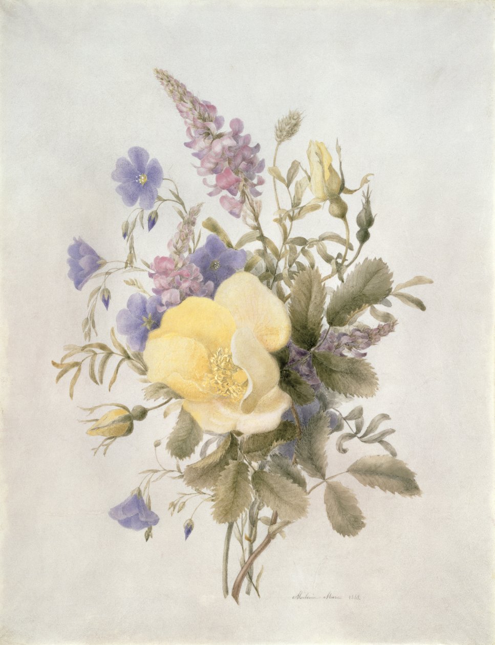 Kwiaty z żółtą różą, 1840 (wc na papierze) autorstwa French School