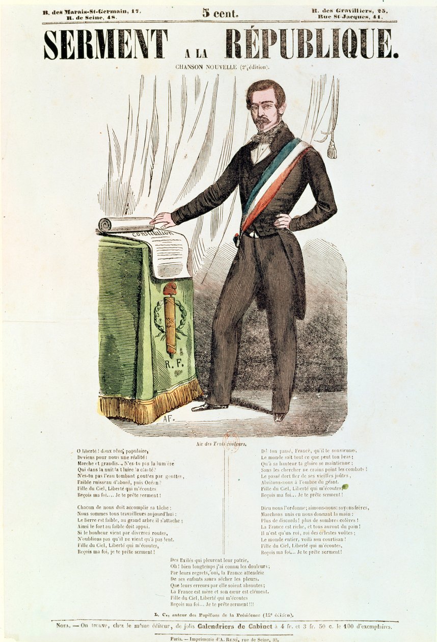 Ilustrowany arkusz tekstów do „Serment a la Republique”, ok. 1848-52 autorstwa French School