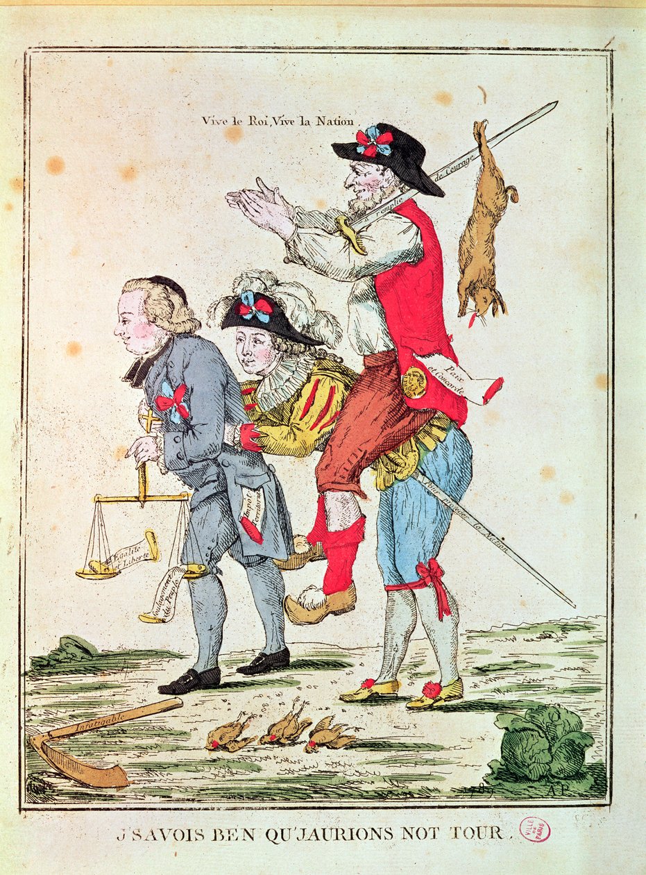 „Dobrze wiedziałem, że przyjdzie nam kolej”, karykatura przedstawiająca trzy zakony, 1789 autorstwa French School