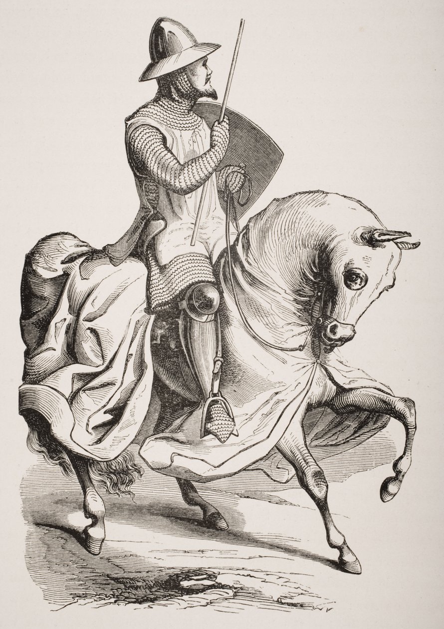 Knight in Battledress, według miniatury w XII-wiecznym psałterzu, z „Le Moyen Age et La Renaissance” Paula Lacroix (1806-84) opublikowanej w 1847 roku autorstwa French School