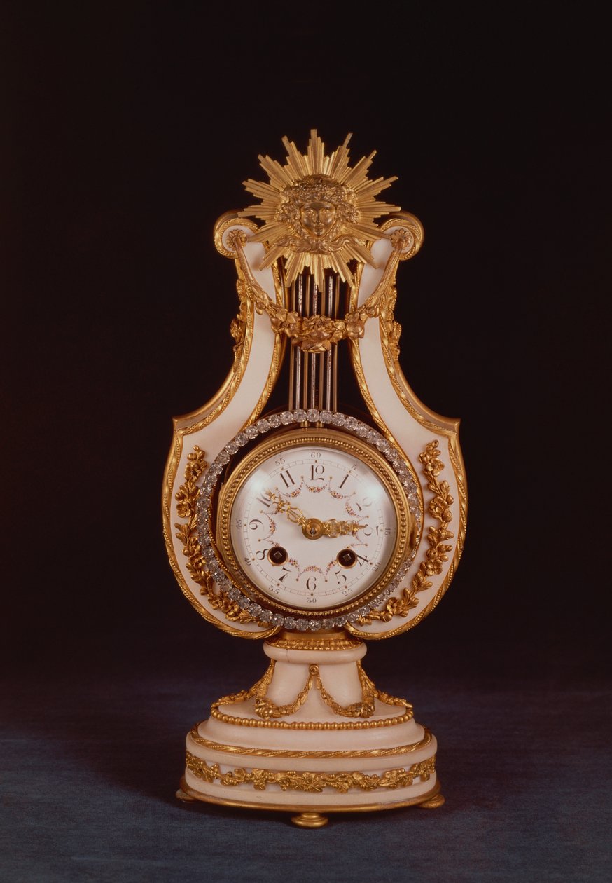 Zegar lirowy, ok. 1810 (marmur i ormolu z klejnotami z pasty) autorstwa French School