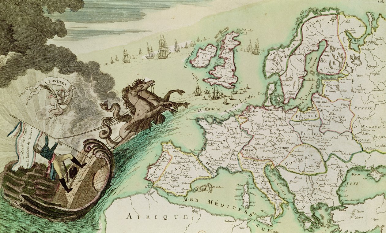 Mapa ilustrująca atak marynarki wojennej na Anglię przez Napoleona Bonaparte (1769-1821) ok. 1803-04 autorstwa French School
