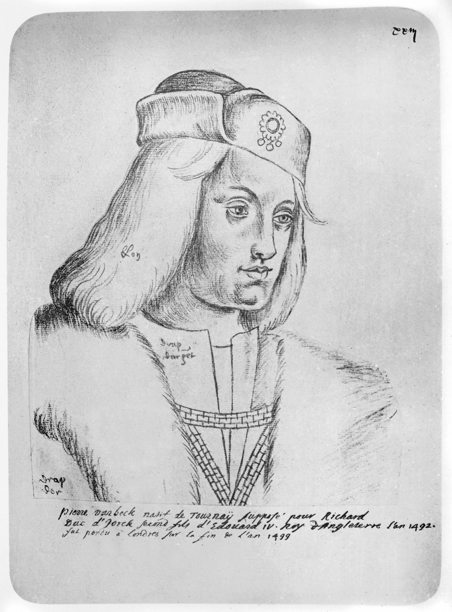 Перкин Уорбекийн хөрөг (ойролцоогоор 1474-99) Фламандын хуурамч дүр эсгэгч, Английн хаан ширээнд суусан дүр (цаасан дээрх сангвиник) поли autorstwa French School