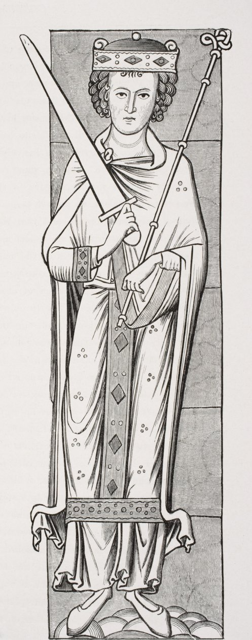 Strój królewski, według miniatury w rękopisie z XII wieku, z „Le Moyen Age et La Renaissance” Paula Lacroix (1806–84) opublikowanego w 1847 r. autorstwa French School