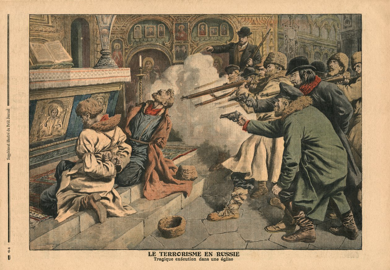 Terroryzm w Rosji, ilustracja z „Le Petit Journal”, dodatek illustre, 24 lutego 1907 r. autorstwa French School