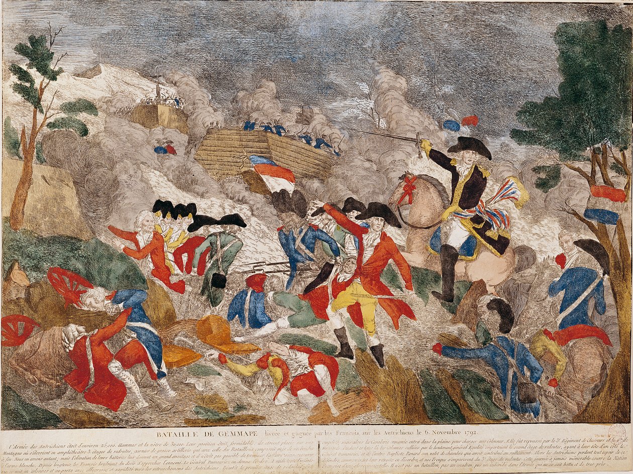 Bitwa pod Jemmapes, 6 listopada 1792, wydrukowane przez Basset autorstwa French School