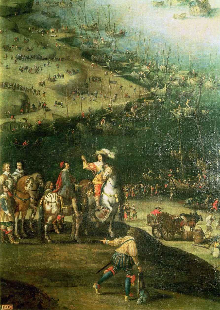 Zniesienie oblężenia Ile de Re, 8 listopada 1627 (szczegóły) (patrz także 178976 i 182427) autorstwa French School