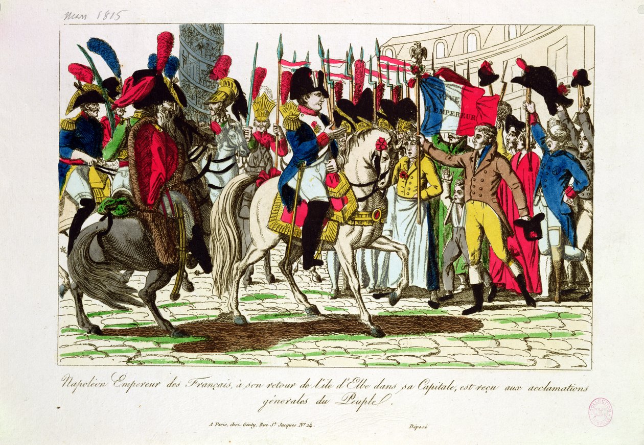 Mieszkańcy Paryża chwalący Napoleona (1769-1821) po powrocie z Elby w 1815 r. autorstwa French School