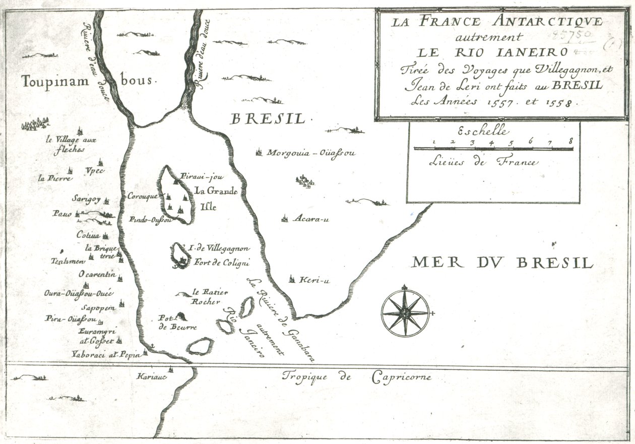 Rio Ianeiro, z podróży Villegagnona i Jeana le Leri w Brazylii 1557-1558 autorstwa French School
