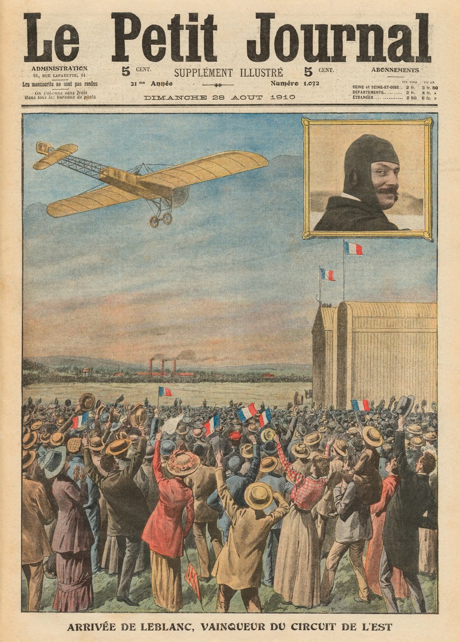Lotnik Alfred Leblanc przybywający do Issy-les-Moulineaux, ilustracja z „Le Petit Journal”, dodatek illustre, 28 sierpnia 1910 autorstwa French School