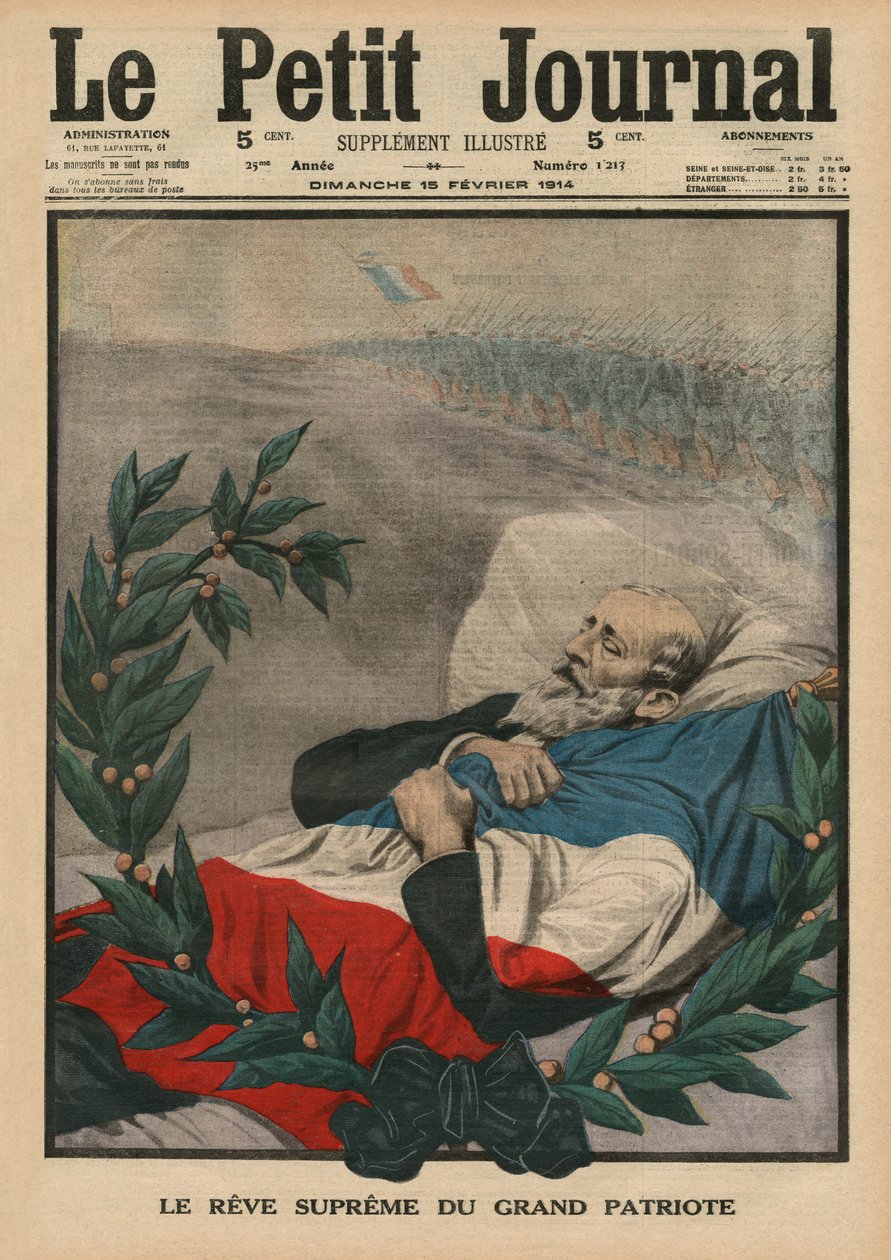 Ostatni sen Wielkiego Patrioty, Paula Deroulede, ilustracja na okładce z „Le Petit Journal”, dodatek illustre, 15 lutego 1914 autorstwa French School